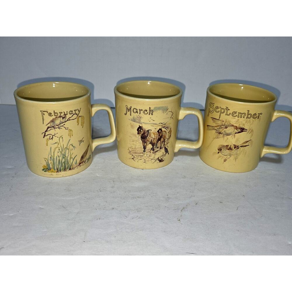 3 COUNTRY DIARY OF AN EDWARDIAN LADY MARCH KILN CRAFT STAFFORDSHIRE ENGLAND MUGS